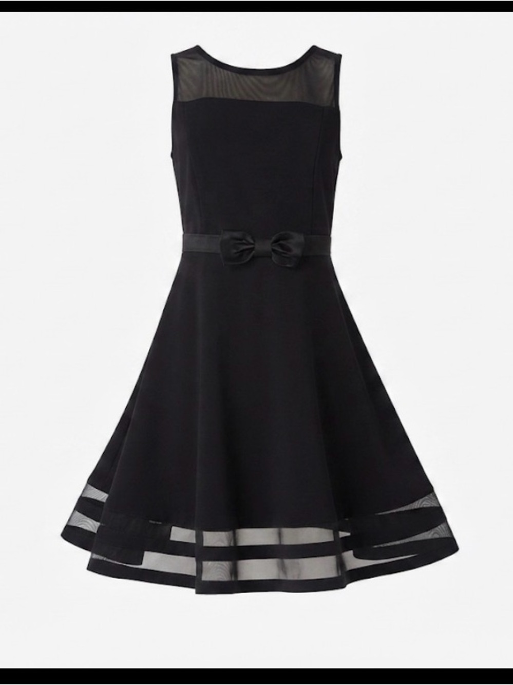 Calvin Klein Black Mesh Yoke Fit-and-Flare Dress with Bow
